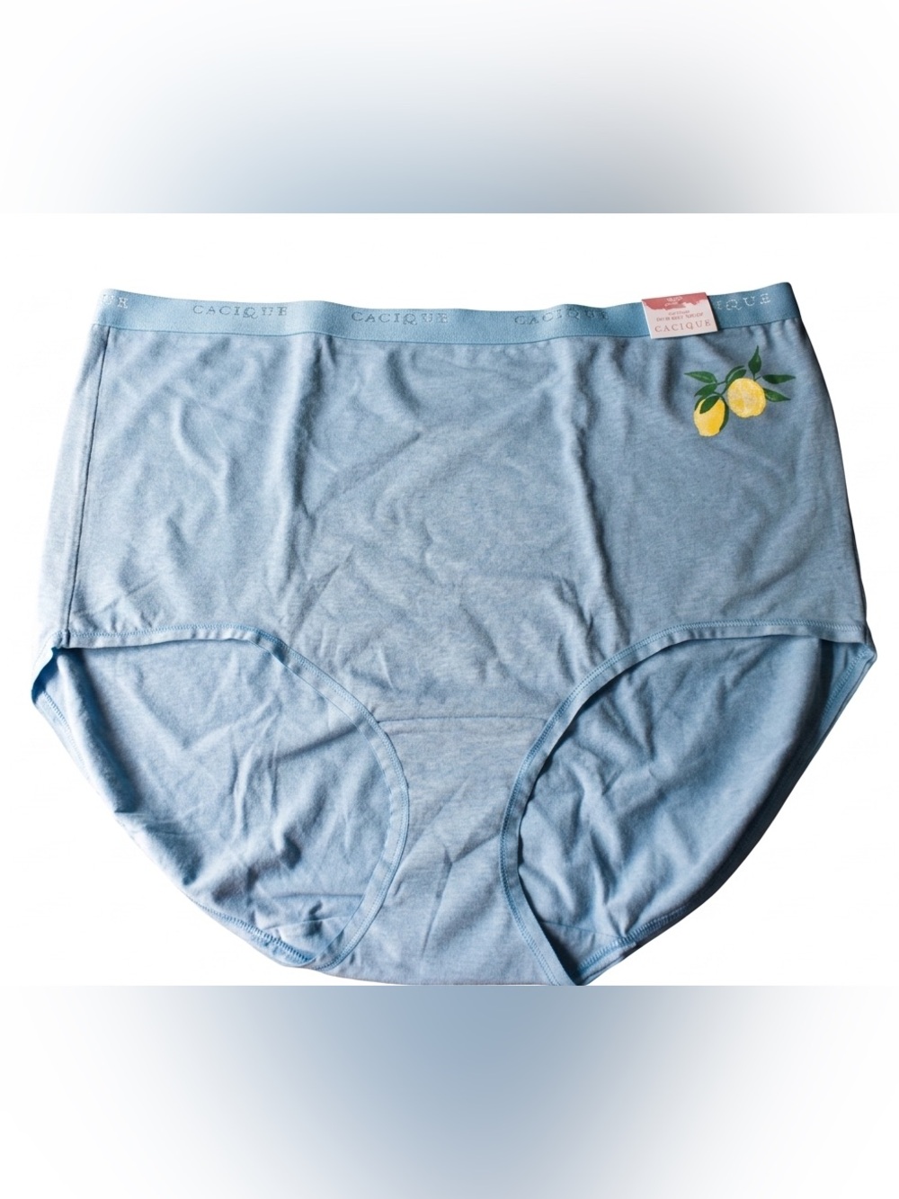 Cacique Light Blue High-Waist Cotton Briefs with Lemon Accent